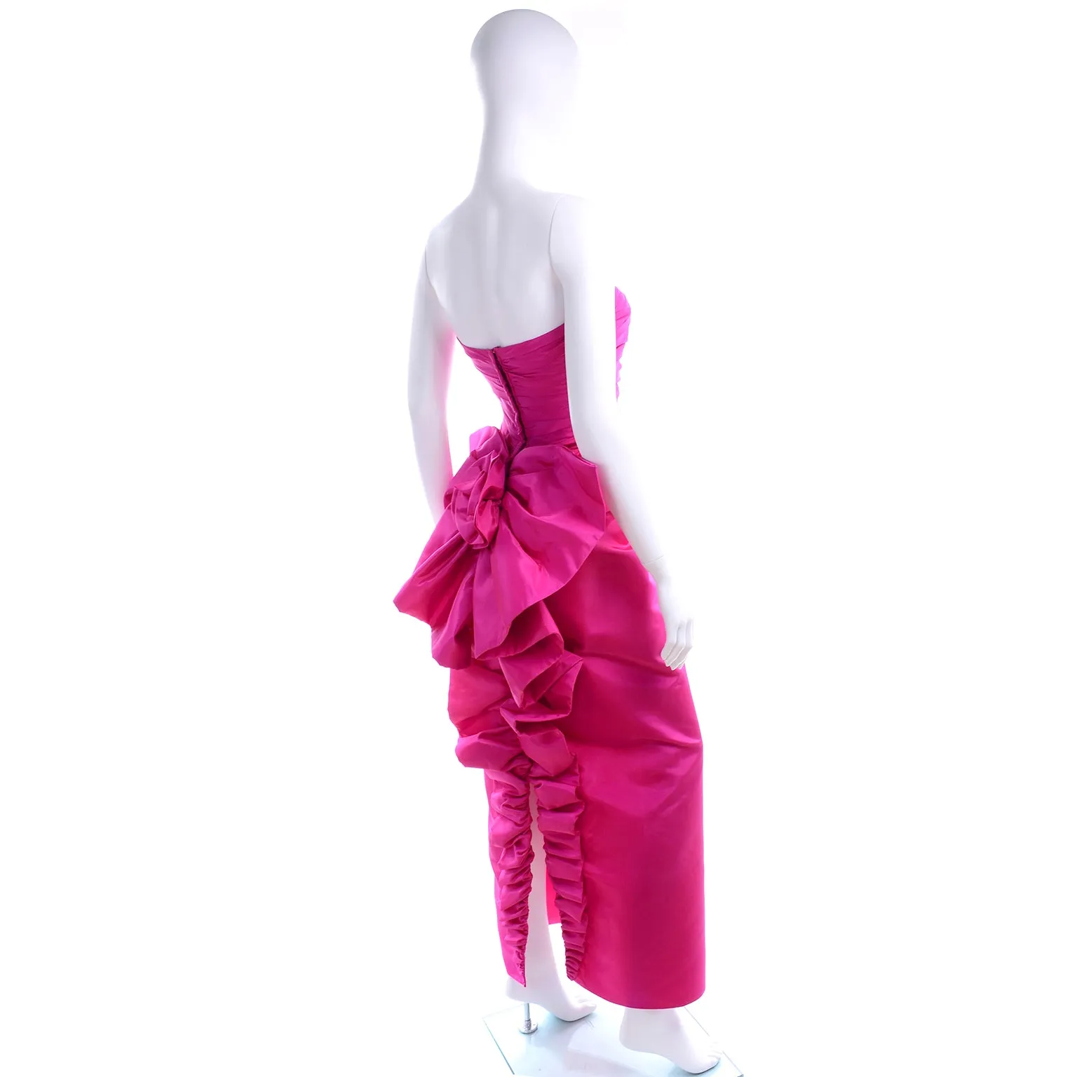 1980s Pink Strapless Evening Dress w/ Giant Bow & Ruching