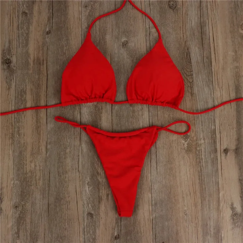 2-Piece Solid Color Bikini Swimsuit 1296 Red