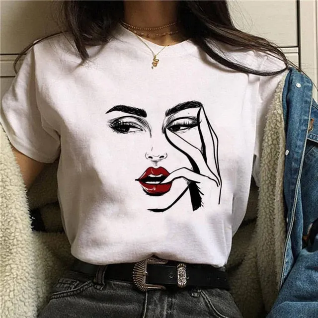 2020 Hot Harajuku Shiny eyelash Graphic T Shirt Women Eye shadow Grunge T-shirt Fashion Tshirt Ullzang Top Tee Female