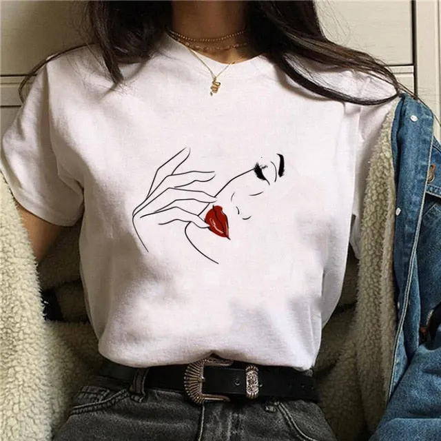 2020 Hot Harajuku Shiny eyelash Graphic T Shirt Women Eye shadow Grunge T-shirt Fashion Tshirt Ullzang Top Tee Female