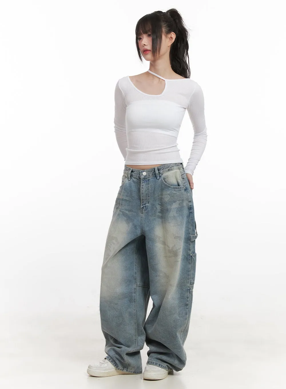 Abigail Camo-Print Carpenter Baggy Jeans CJ528