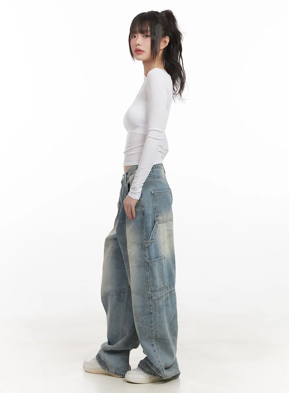 Abigail Camo-Print Carpenter Baggy Jeans CJ528