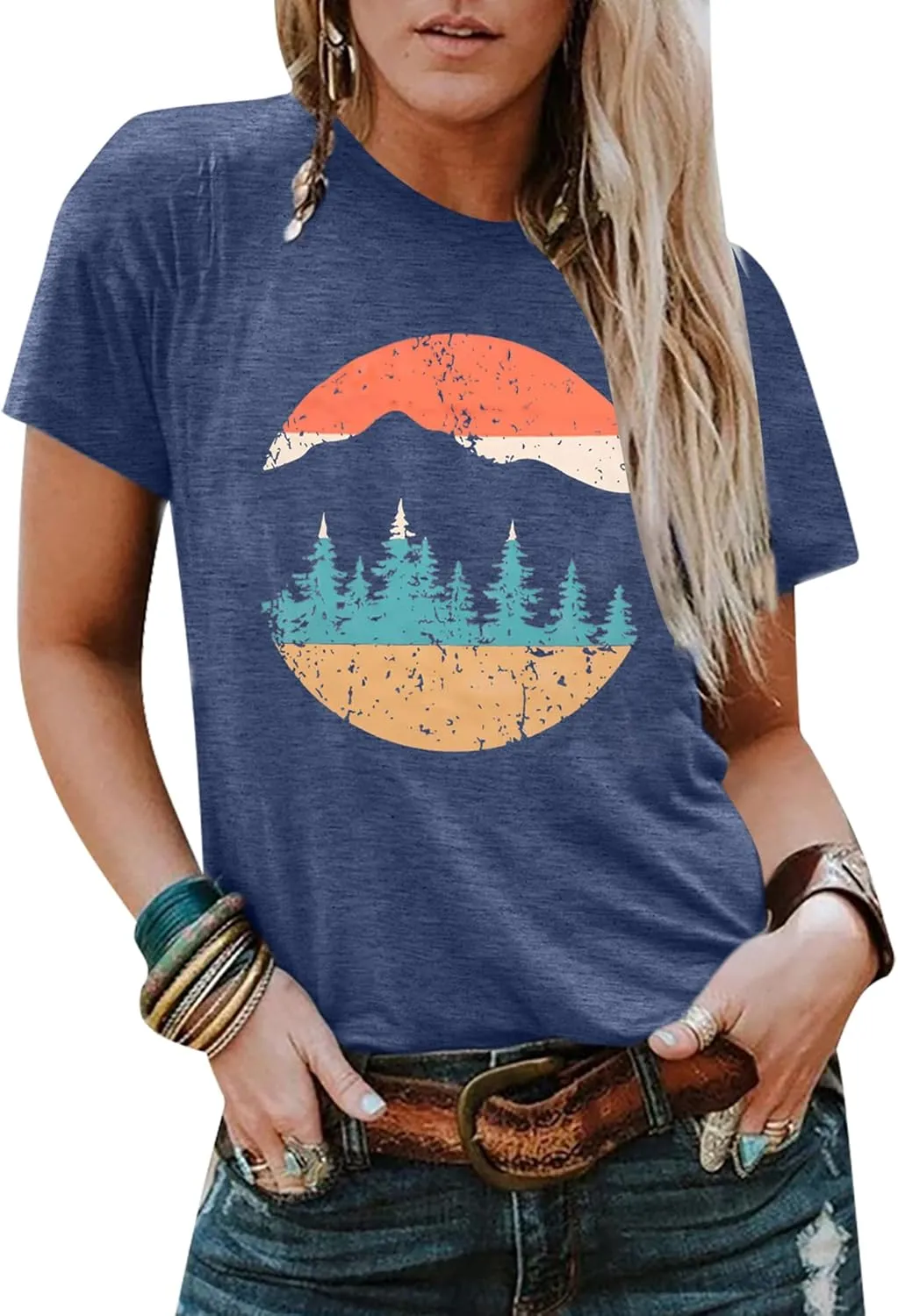 Adventure Shirts Women Funny Nature Graphic Tee Retro Camping Mountain T-Shirt Vintage Hiking Tops Casual Highway Tee