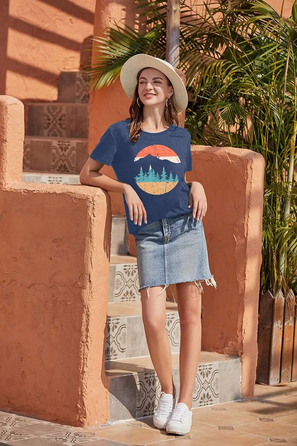 Adventure Shirts Women Funny Nature Graphic Tee Retro Camping Mountain T-Shirt Vintage Hiking Tops Casual Highway Tee