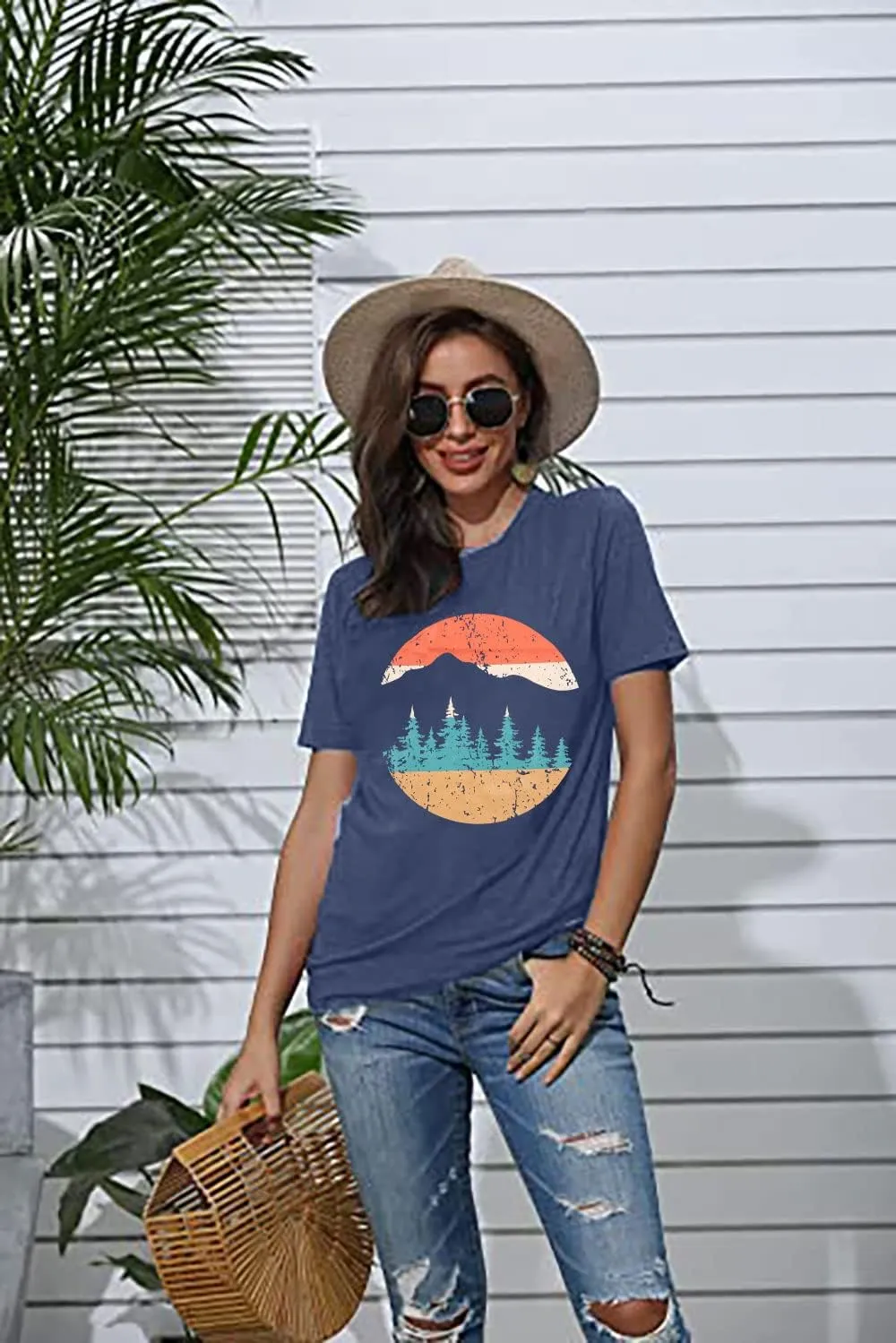 Adventure Shirts Women Funny Nature Graphic Tee Retro Camping Mountain T-Shirt Vintage Hiking Tops Casual Highway Tee