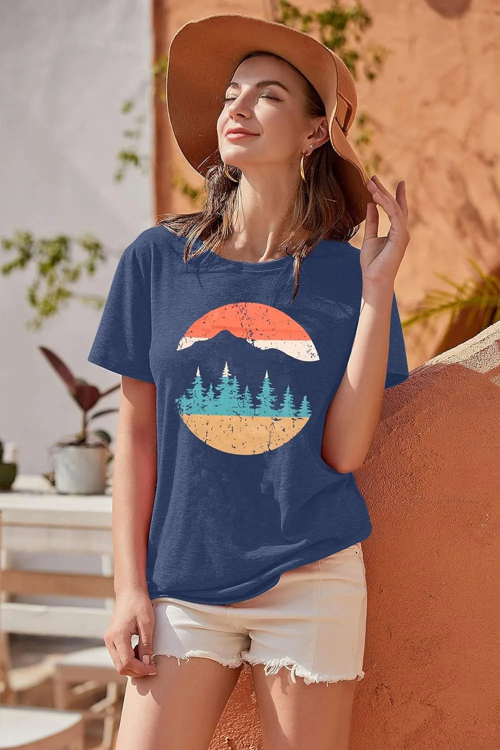 Adventure Shirts Women Funny Nature Graphic Tee Retro Camping Mountain T-Shirt Vintage Hiking Tops Casual Highway Tee