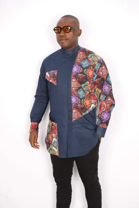 African Linen Shirt Blue
