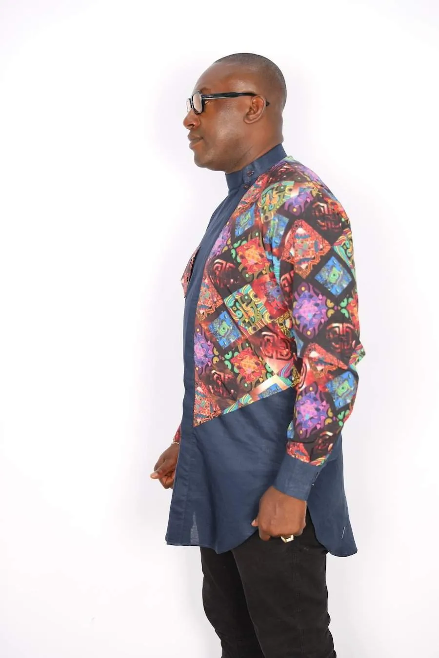 African Linen Shirt Blue