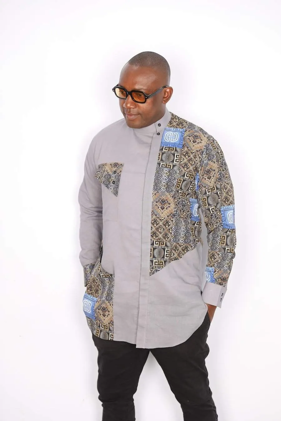African Linen Shirt Grey