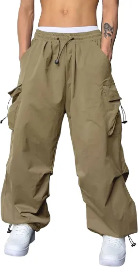 Alalaso Men's Baggy Cargo Pants Casual Parachute Cargo Pants Loose Fit Hip Hop Harem Pants with Pockets