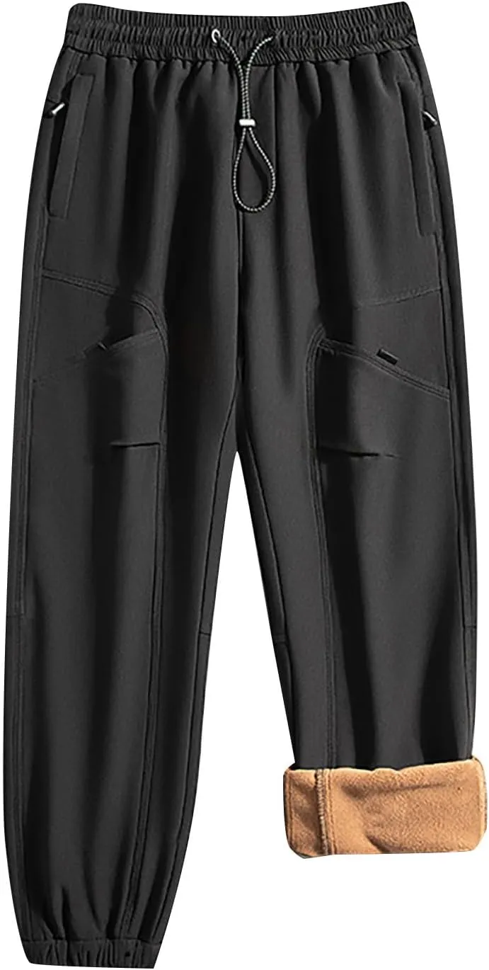 Bidobibo Fleece Lined Pants Men Plus Size Thermal Joggers Men's Warm Sherpa Lined Athletic Sweatpants Warm Drawstring Pants