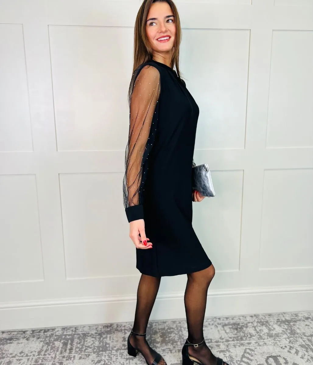 Black Sheer Sleeve Evening Dress