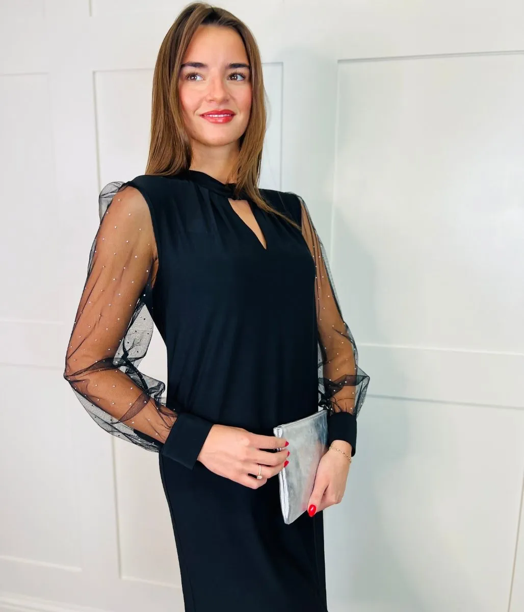 Black Sheer Sleeve Evening Dress