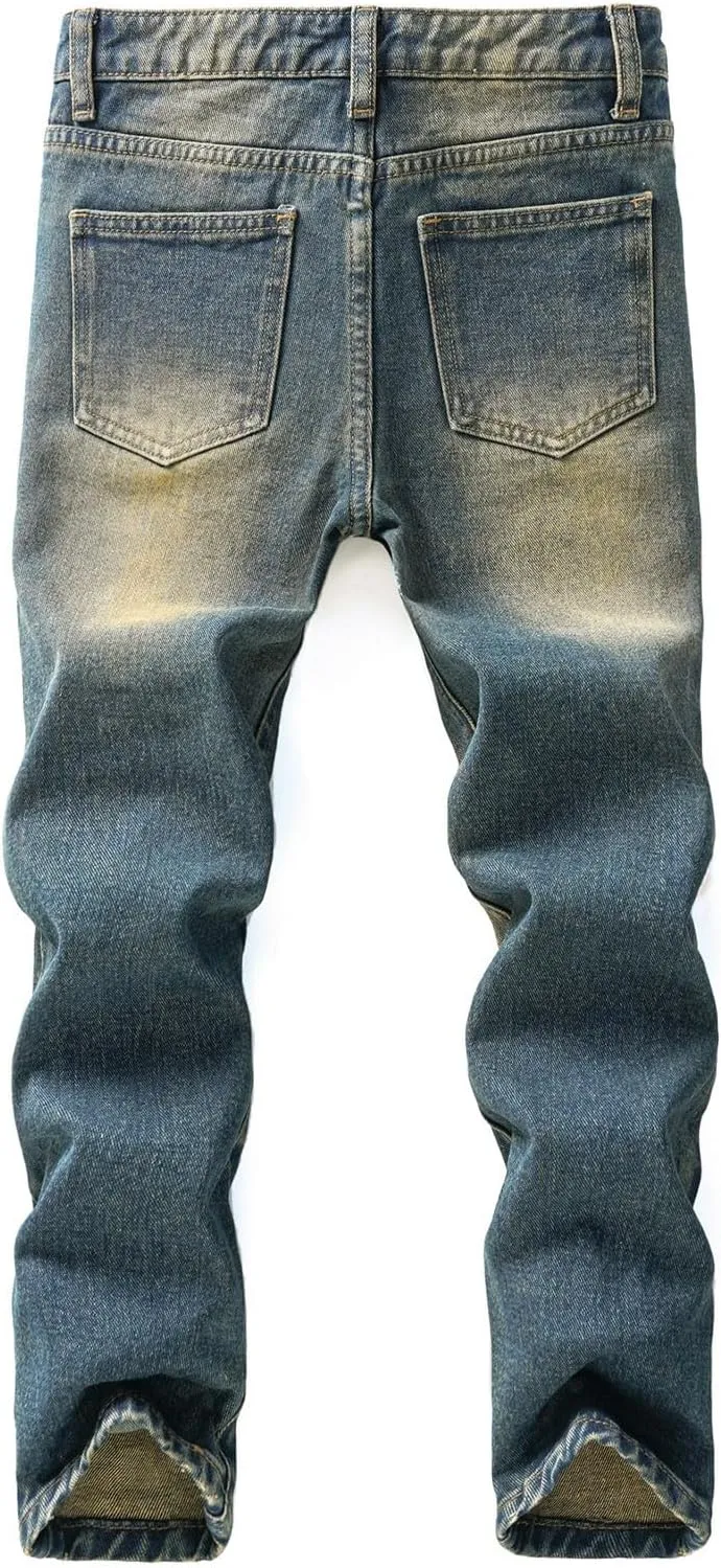 Boys Ripped Jeans Stacked Skinny Fit High Waisted Casual Denim Pants Teens Fashion Comfy Denim Jeans for Kids