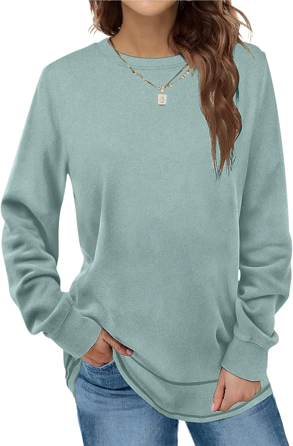 Casual Crewneck Sweatshirts for Women Long Sleeve Loose Fit Pollover Comfy Fleece Warm Fall Fashion Tops Outfits