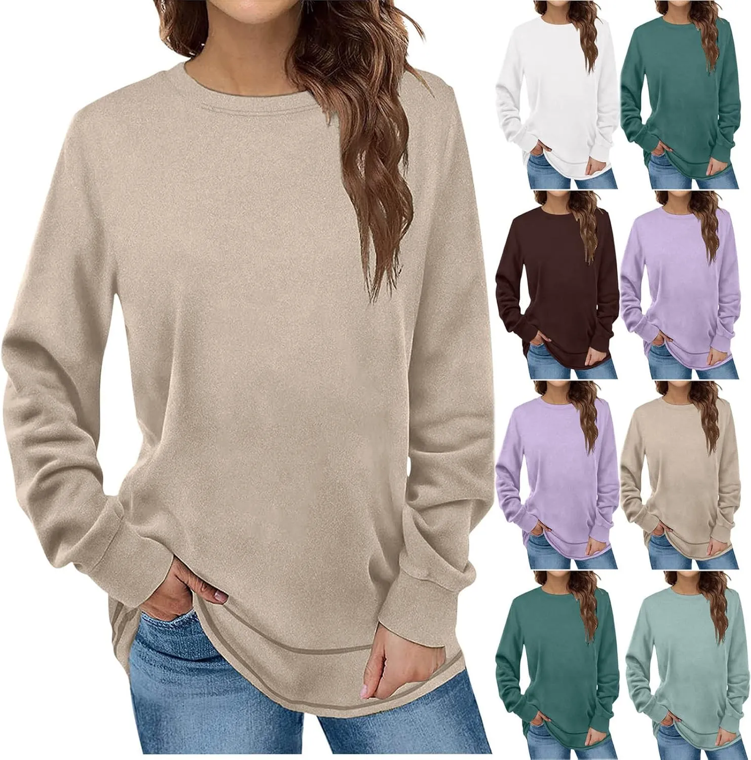 Casual Crewneck Sweatshirts for Women Long Sleeve Loose Fit Pollover Comfy Fleece Warm Fall Fashion Tops Outfits