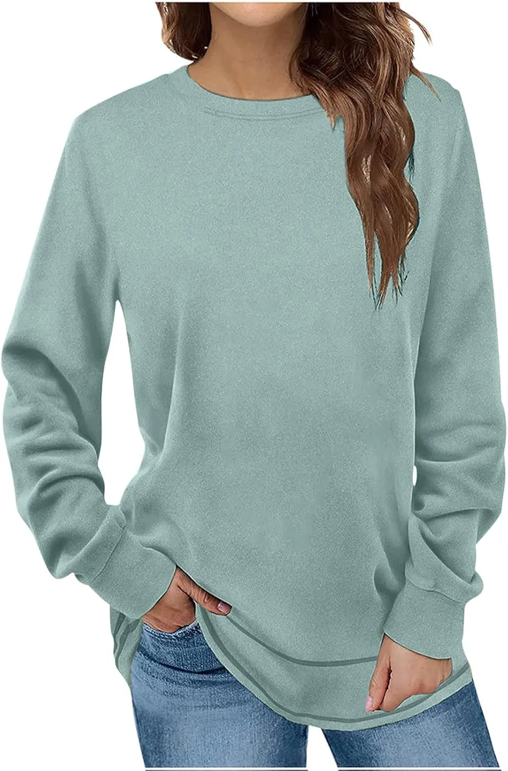 Casual Crewneck Sweatshirts for Women Long Sleeve Loose Fit Pollover Comfy Fleece Warm Fall Fashion Tops Outfits
