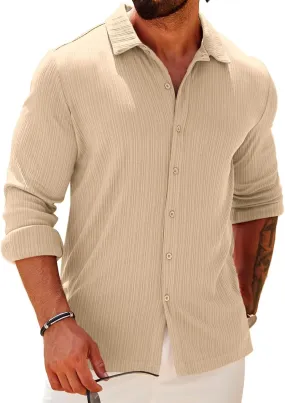 COOFANDY Athletic Fit Dress Shirts for Men Ribbed Knit Textured Button Down Shirts