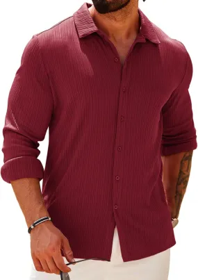 COOFANDY Athletic Fit Dress Shirts for Men Ribbed Knit Textured Button Down Shirts