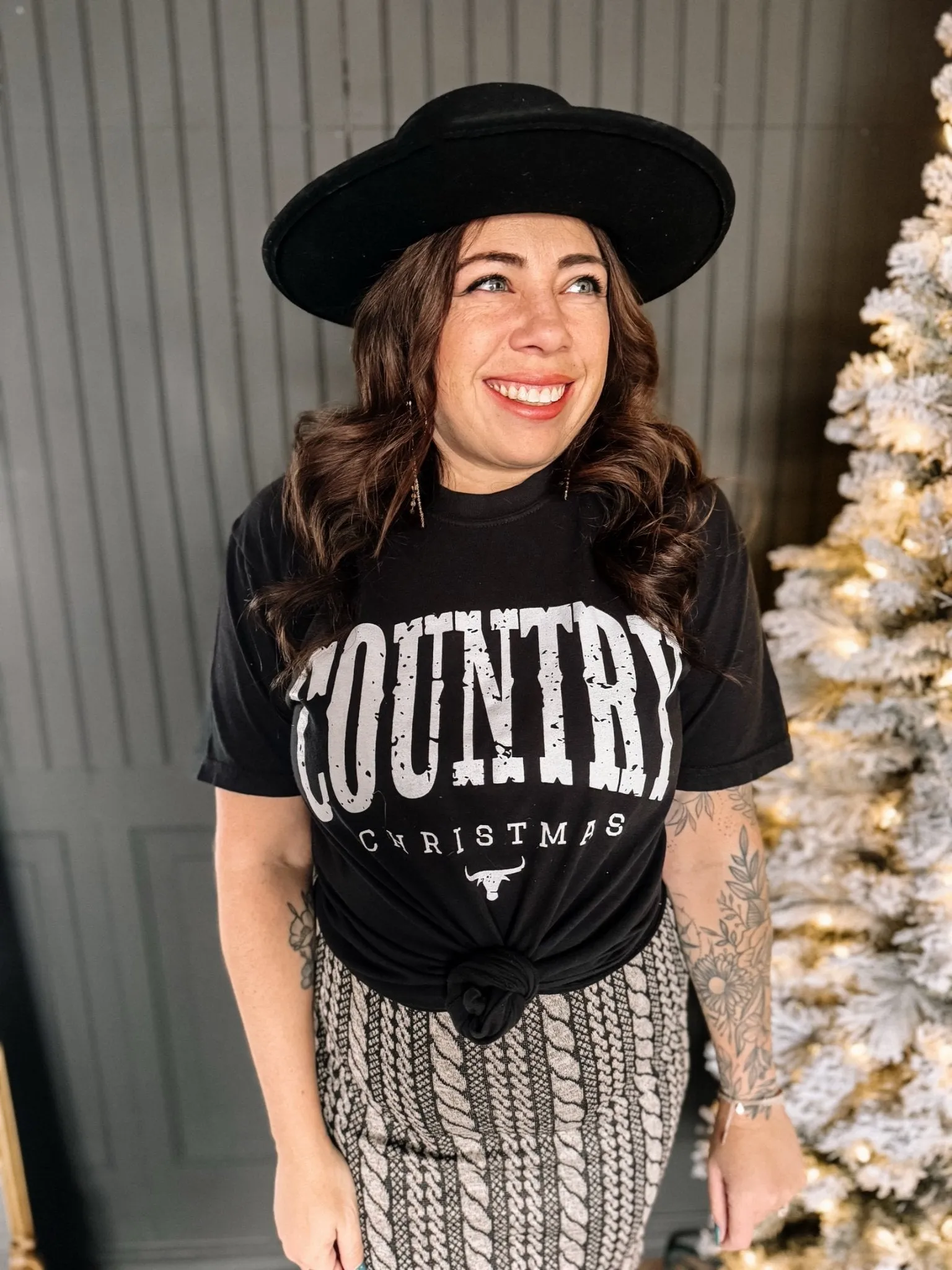 Country Christmas Varsity Graphic Tee, Black