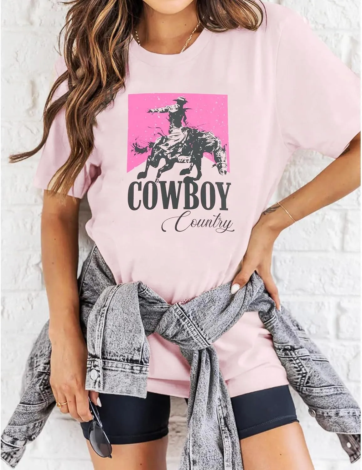 Cowgirl Shirt Women Oversized Western Country Music Shirts Rodeo Graphic Tees Tops Casual Vacation Crew Neck Pullover
