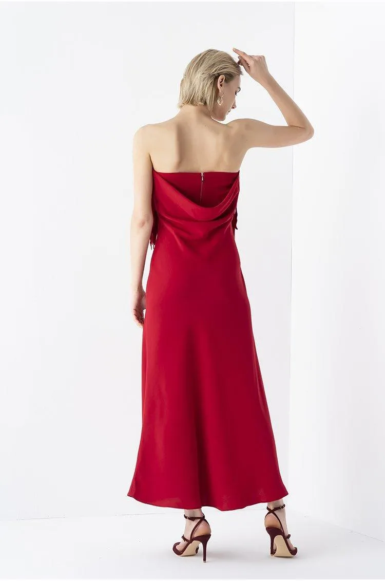 Elegant  strapless Chest midi Red  ruffle BriDal evening cocktail Dress - Bita