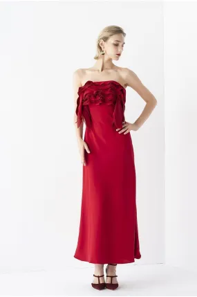 Elegant  strapless Chest midi Red  ruffle BriDal evening cocktail Dress - Bita