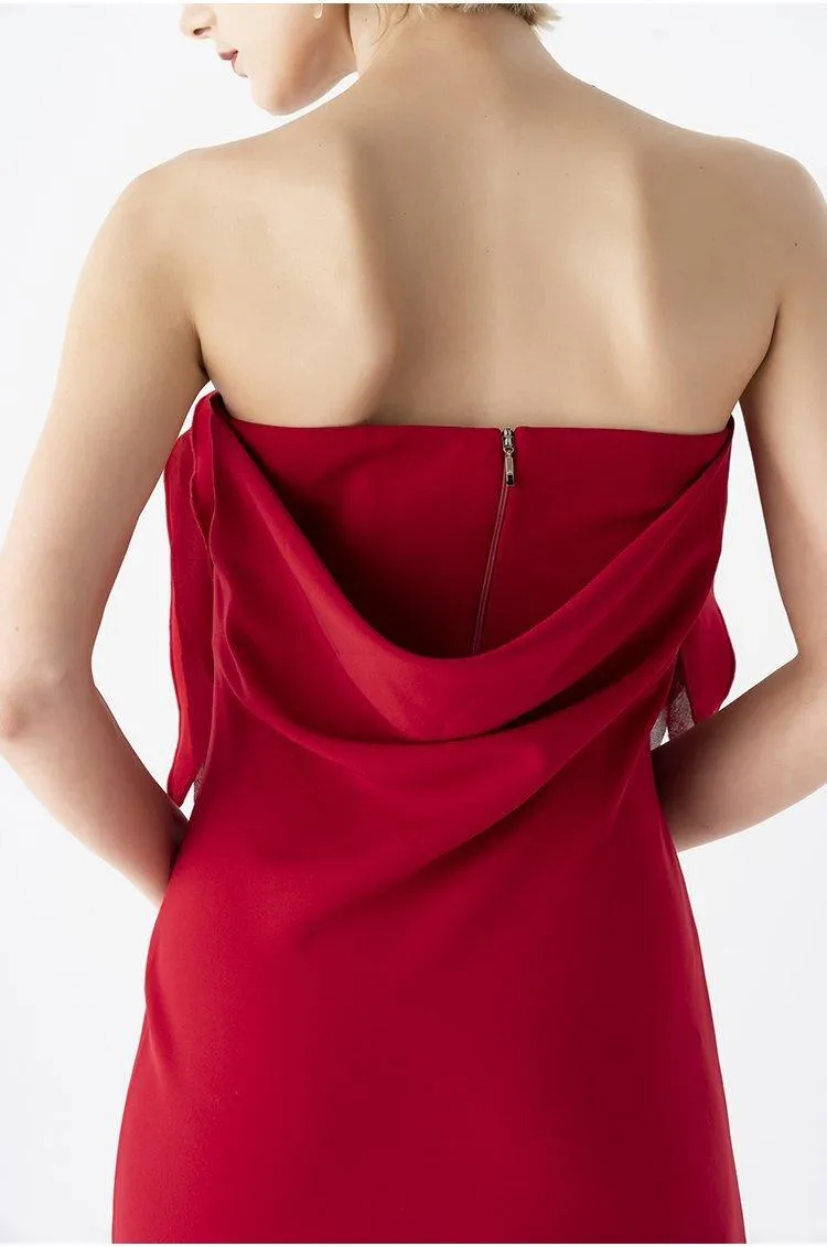 Elegant  strapless Chest midi Red  ruffle BriDal evening cocktail Dress - Bita