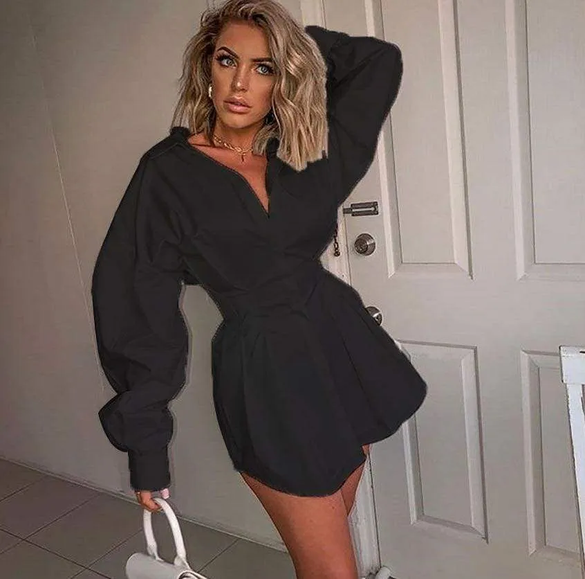 FashionSierra - Women Blouse Shirt Dress Casual Long Sleeve Lapel Blouse Tops