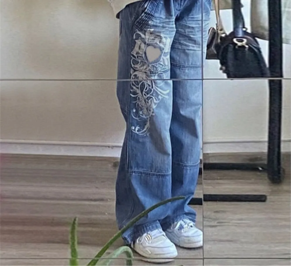 Gothic Print Baggy Jeans