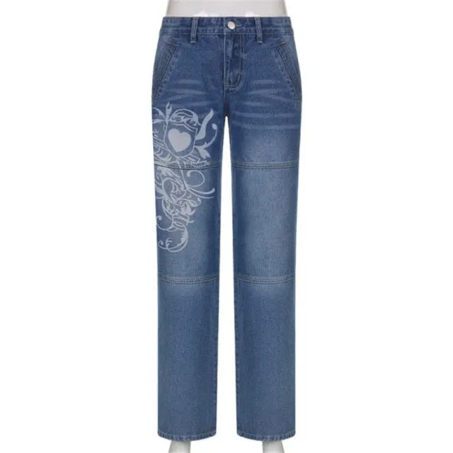 Gothic Print Baggy Jeans
