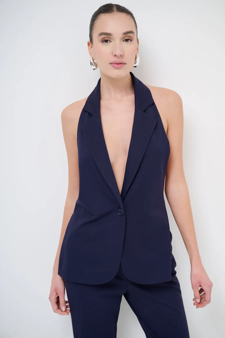 Halter-neck open-back tailored blazer wholesale