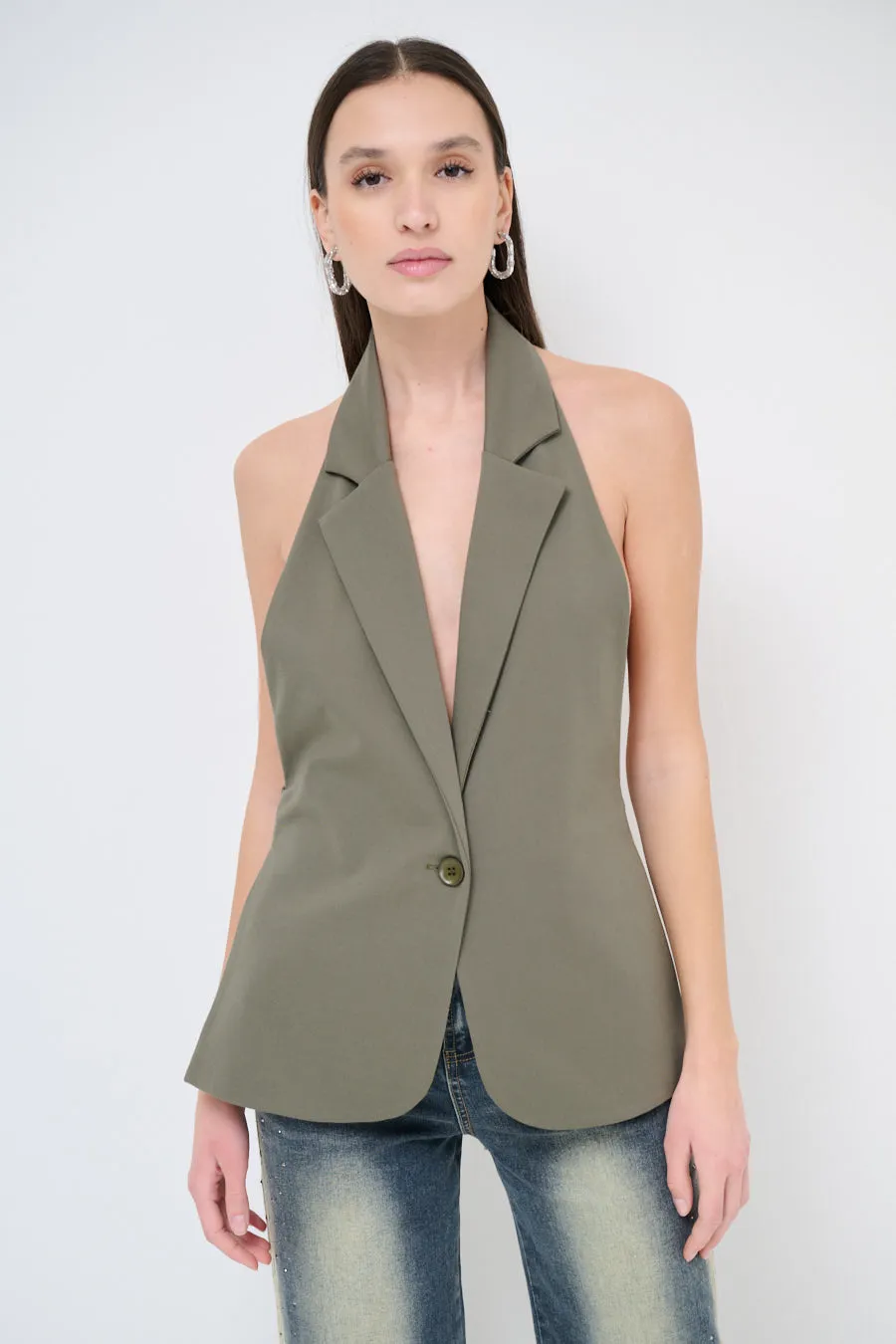 Halter-neck open-back tailored blazer wholesale