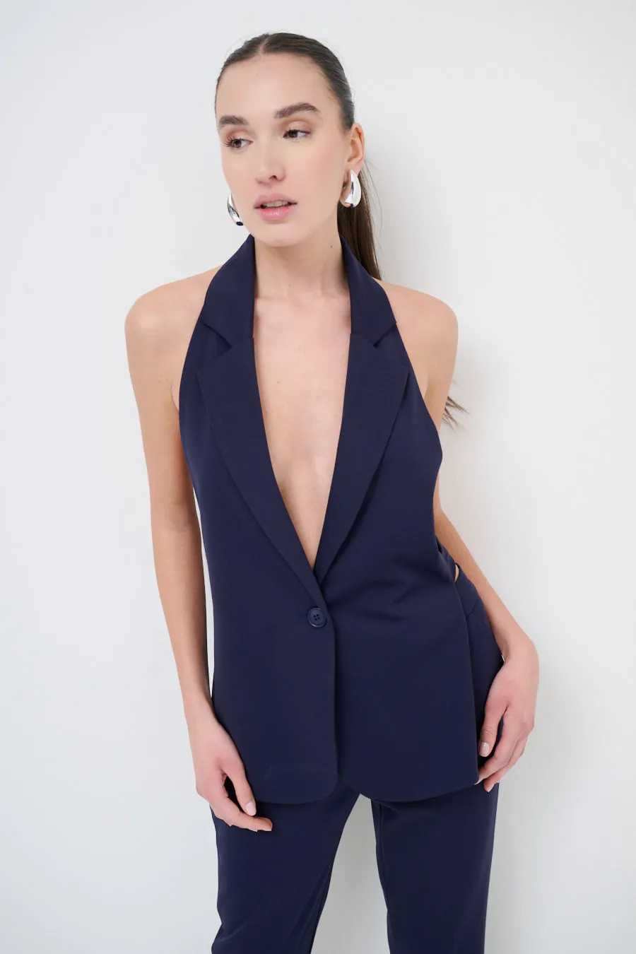 Halter-neck open-back tailored blazer wholesale