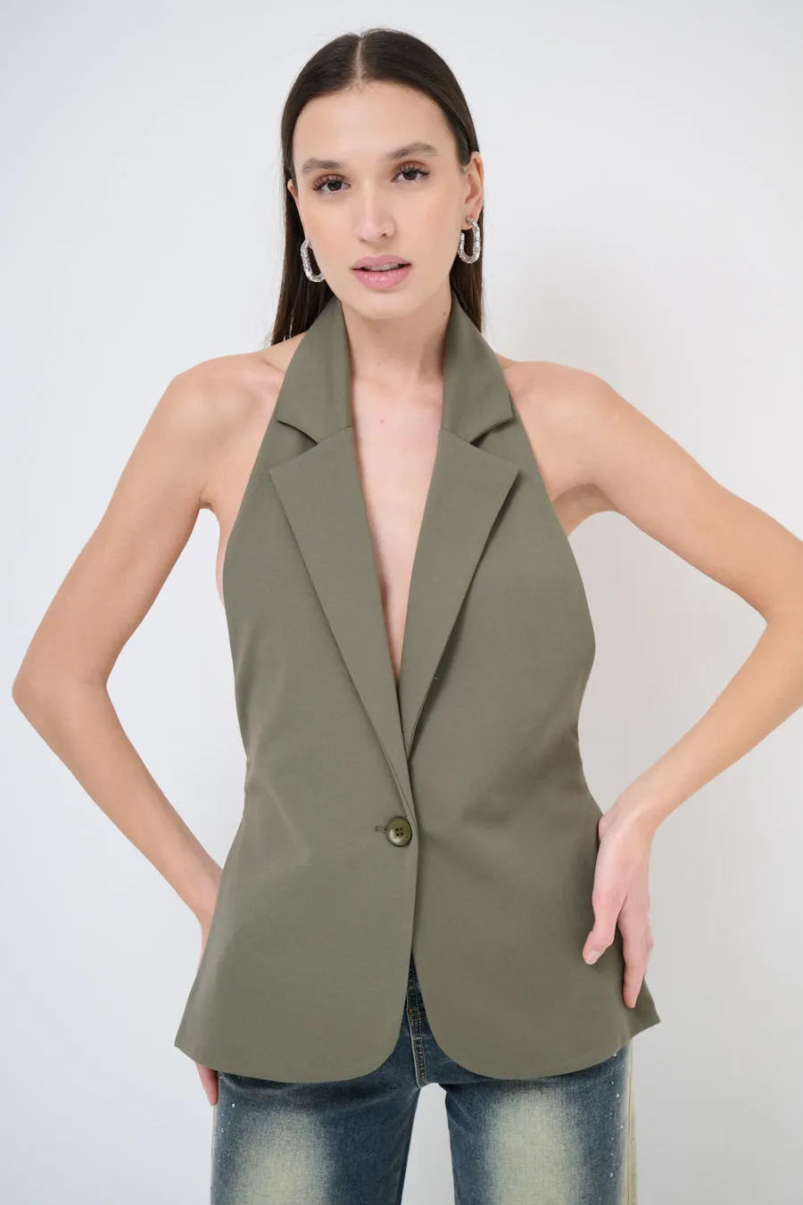 Halter-neck open-back tailored blazer wholesale