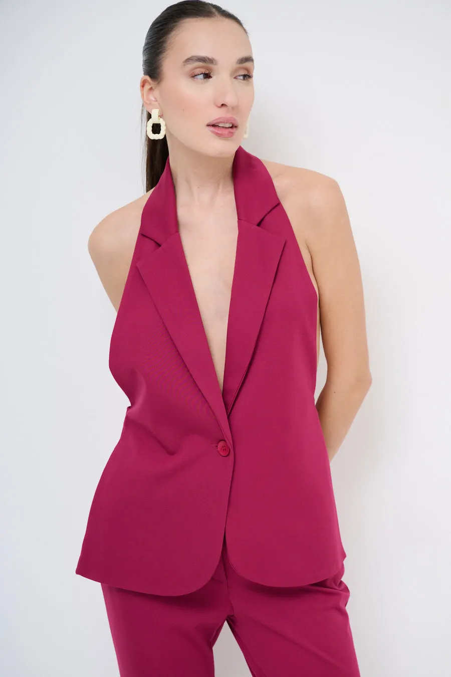 Halter-neck open-back tailored blazer wholesale