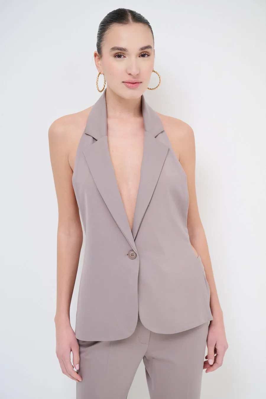 Halter-neck open-back tailored blazer wholesale