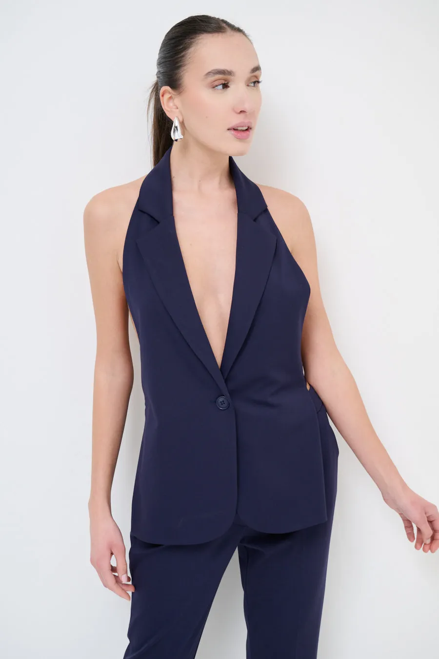 Halter-neck open-back tailored blazer wholesale