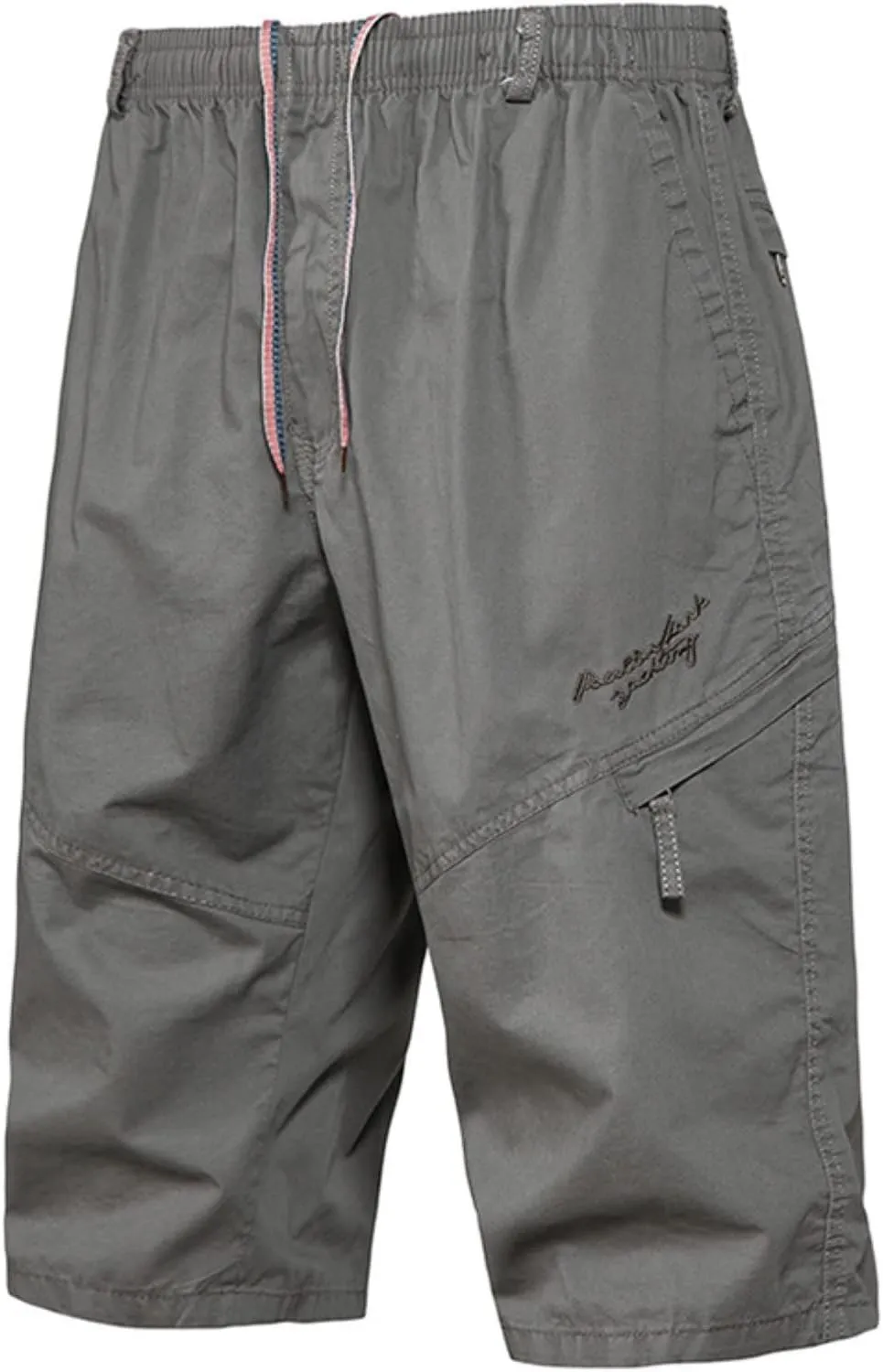 Men's Cargo Shorts Casual Twill Elastic 3/4 Capri Pants below Knee Long Shorts with 7 Pocket Men Summer Shorts Cargo Capris