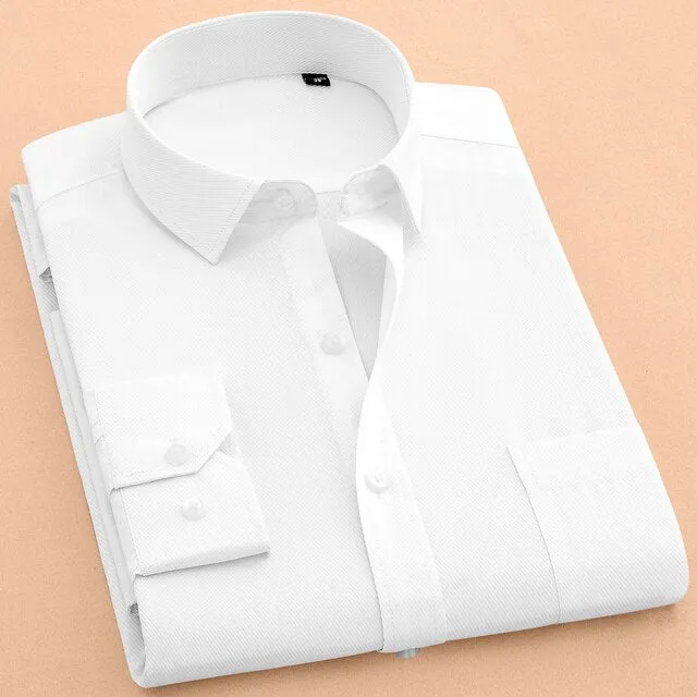 Men's Long Sleeve Standard-fit Solid Basic Dress Shirt Formal Business Work Classic Office Plaid Striped Smart Casual Shirts