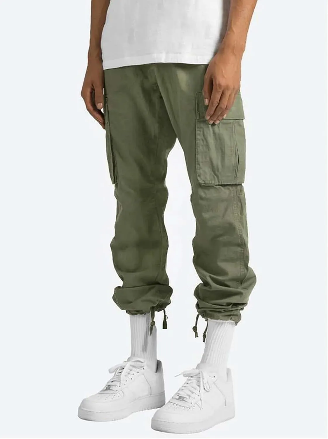 Mens Multi Pocket Cargo Pants Slim Straight Fit Casual Comfort Drop Crotch Jogger Pants for Hiking Combat Work