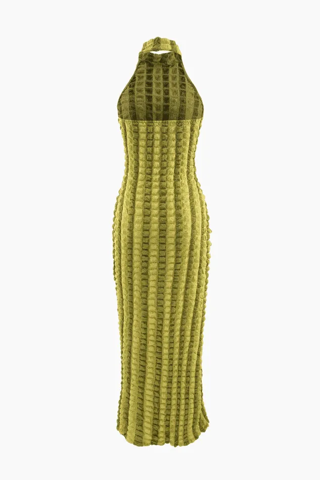 Popcorn TextuRed Halter Backless Maxi Dress