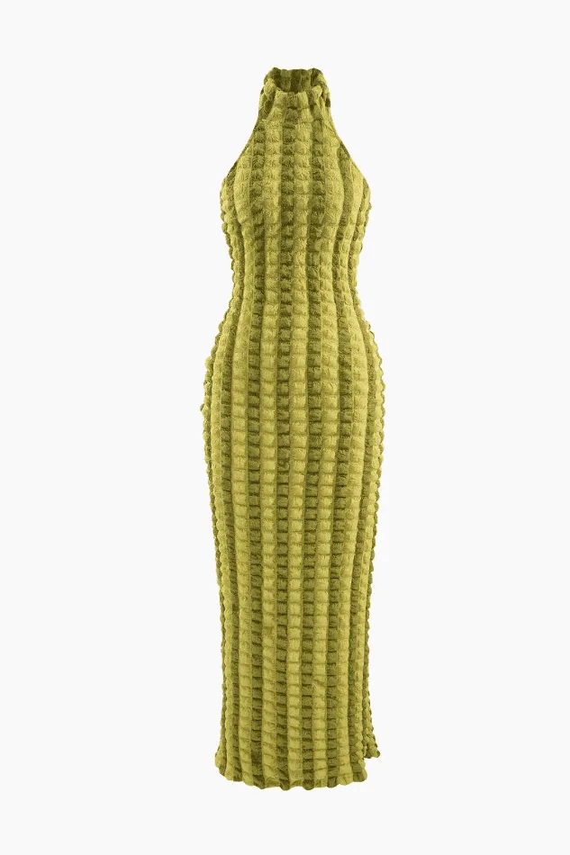 Popcorn TextuRed Halter Backless Maxi Dress