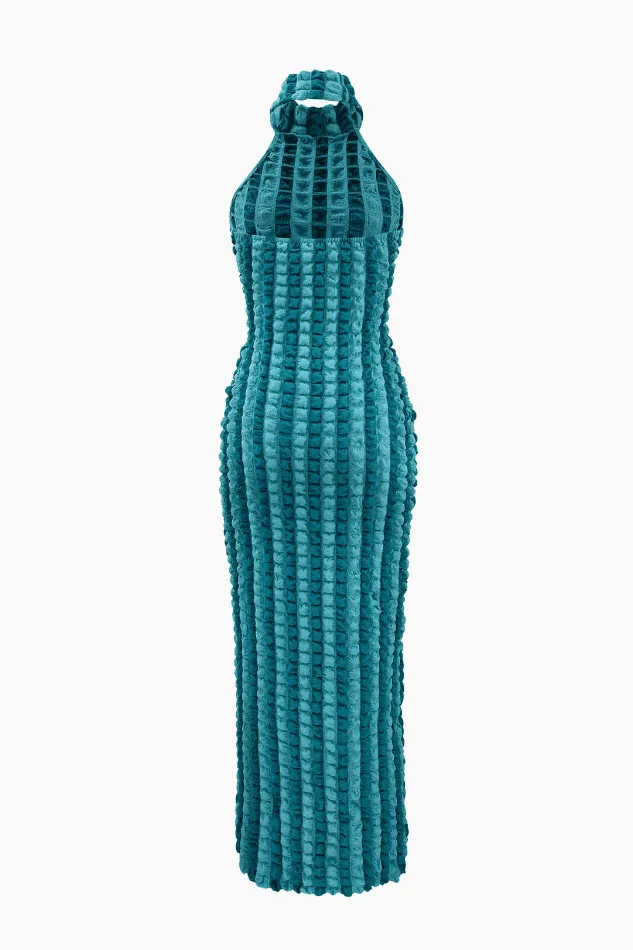 Popcorn TextuRed Halter Backless Maxi Dress