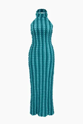 Popcorn TextuRed Halter Backless Maxi Dress