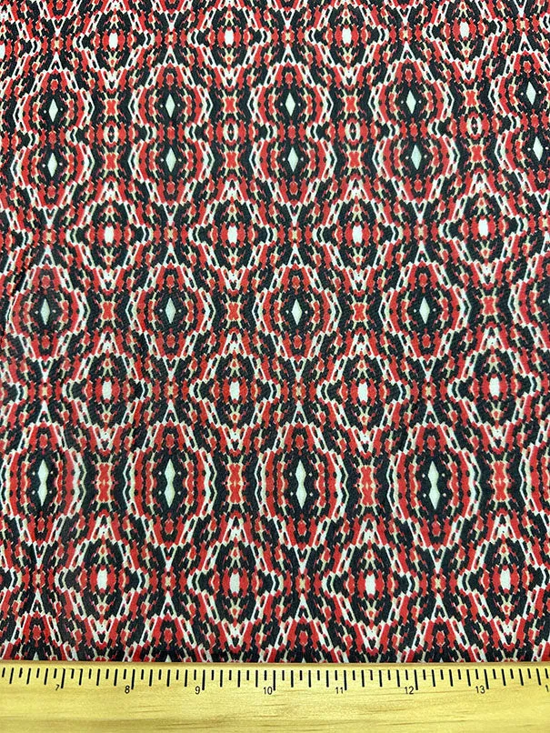Red Multi Medallion Poly Print Chiffon Fabric