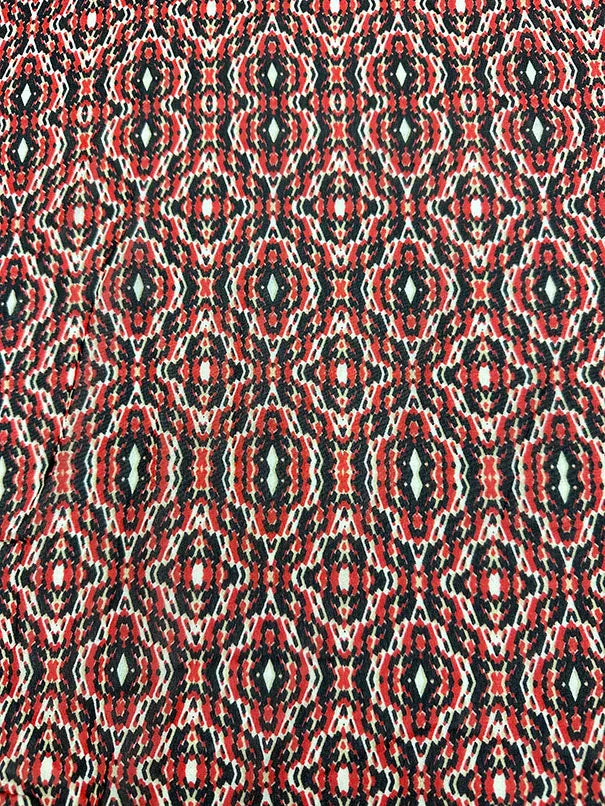 Red Multi Medallion Poly Print Chiffon Fabric