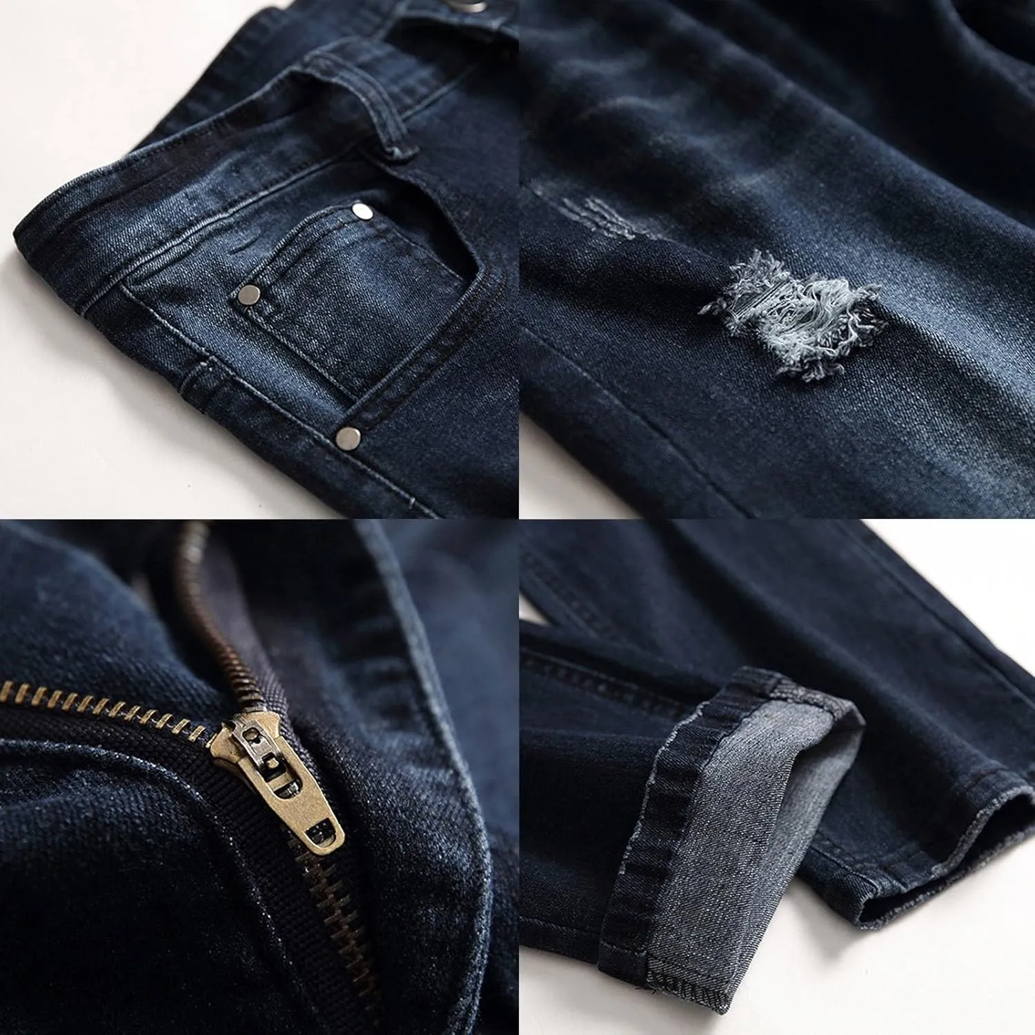 Ripped Jeans Men Baggy Classic Vintage Straight Wide Leg Denim Pants Baggy Jeans Trousers Mulit Pockets