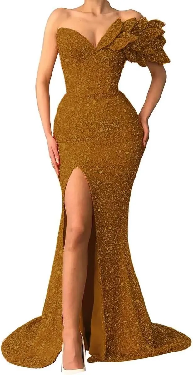 Sequin Prom Dresses 2025 Sparkly One Shoulder Mermaid Evening Gonws Formal Party Bridesmaid Dresses for Wedding