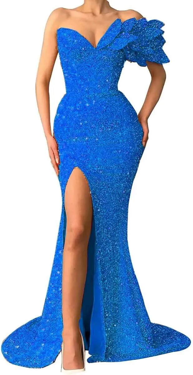 Sequin Prom Dresses 2025 Sparkly One Shoulder Mermaid Evening Gonws Formal Party Bridesmaid Dresses for Wedding